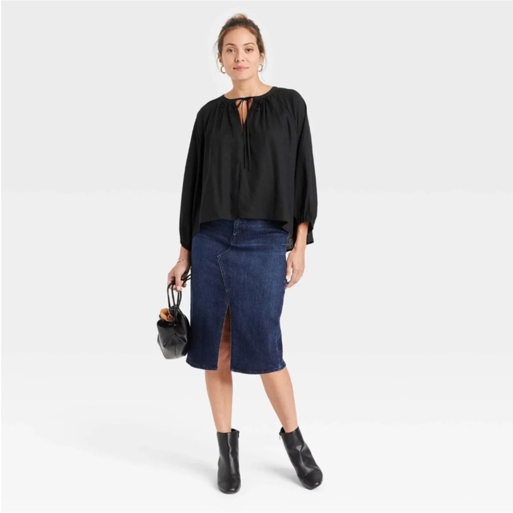 NWT A New Day Black Blouse with Tie